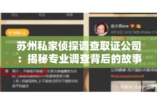 苏州私家侦探调查取证公司：揭秘专业调查背后的故事